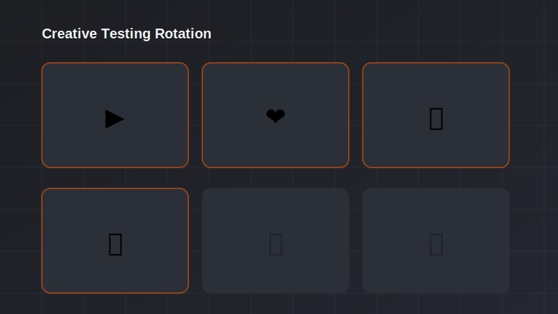 Creative testing rotation showing active and rotated-out variants