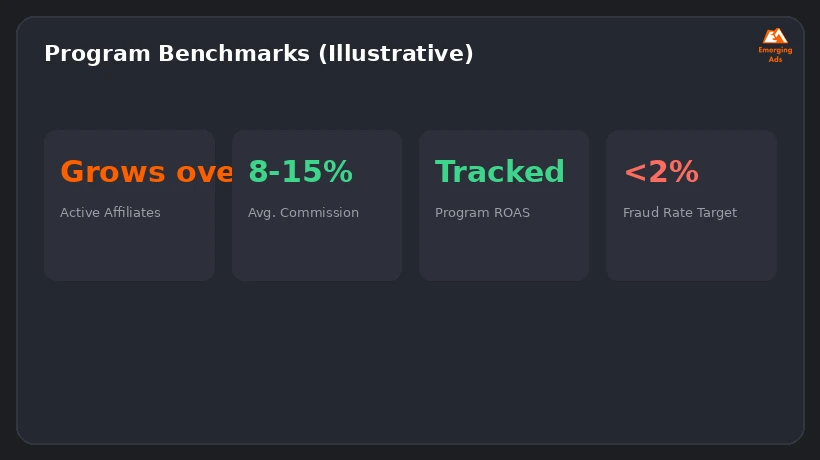 Screenshot showing an example step from the Best affiliate marketing for e-commerce agency near me process, a program benchmark dashboard