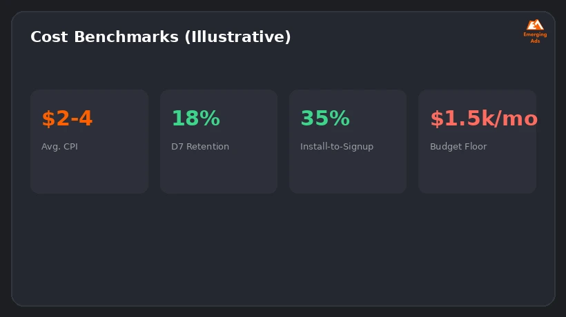 Screenshot showing an example step from the How much does app install campaigns cost process, a benchmark dashboard