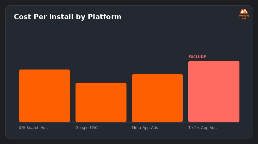 Screenshot showing an example step from the How much does app install campaigns cost process, cost per install by platform
