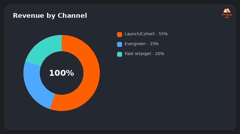 Donut chart showing where online course revenue typically comes from by channel