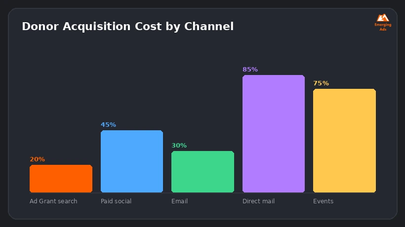 Bar chart comparing donor acquisition cost by channel for nonprofits