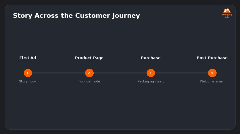 Timeline showing where brand storytelling appears across a DTC customer's journey