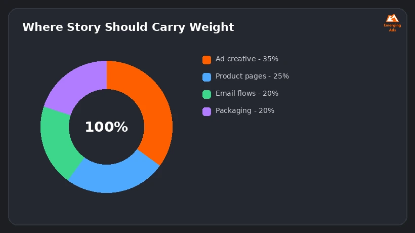 Donut chart showing where DTC brand storytelling should appear across the customer journey