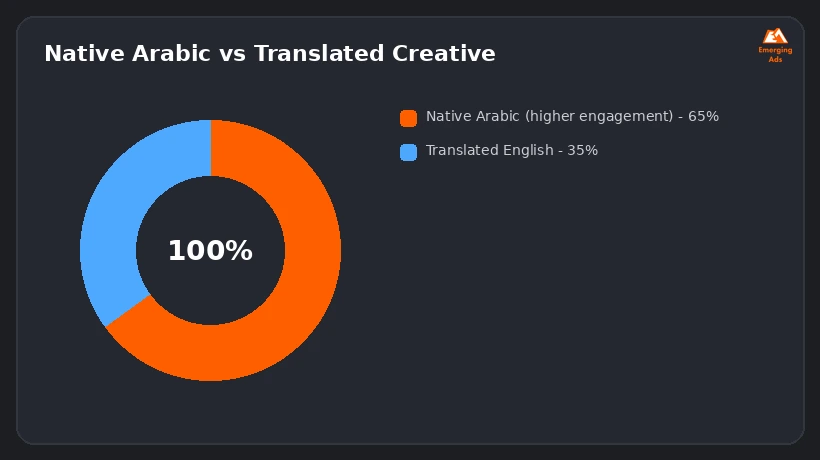 Donut chart showing performance differences between native Arabic and translated ad creative in the UAE