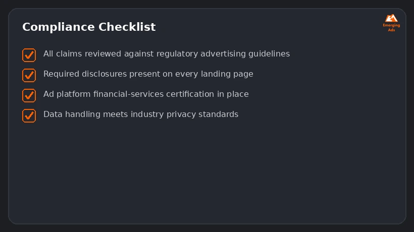 Screenshot showing an example step from the Best finance industry marketing strategy in 2026 process, a compliance checklist