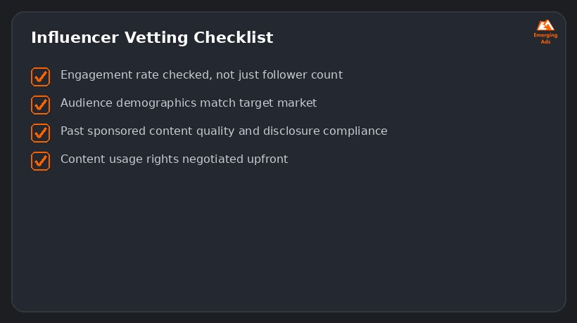 Screenshot showing an example step from the Best food brand influencer marketing strategy in 2026 process, an influencer vetting checklist