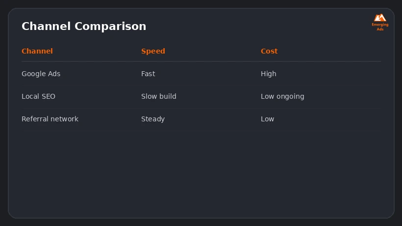 Screenshot showing an example step from the Top legal lead generation agency near me process, channel comparison