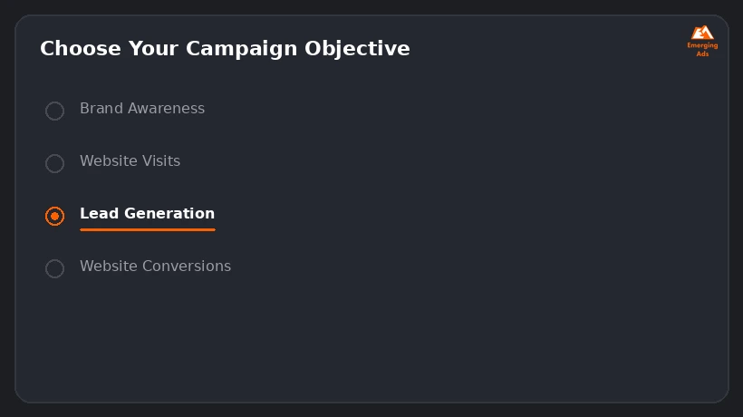 Screenshot showing an example step from the common mistakes to avoid with LinkedIn Ads process, the Campaign Manager objective selection screen