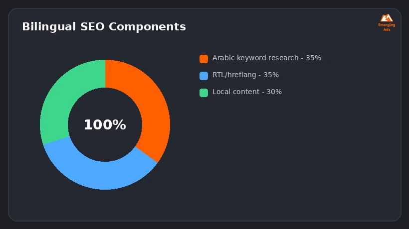 Donut chart showing the components of bilingual SEO work for the Qatari market