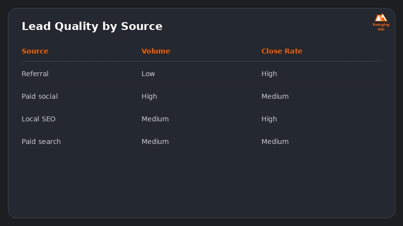 Screenshot showing an example step from the Best real estate marketing strategy in 2026 process, lead quality by source
