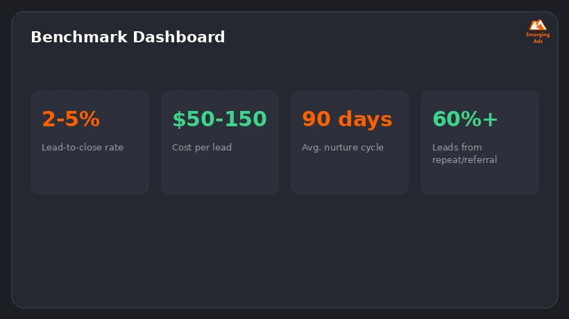 Screenshot showing an example step from the Best real estate marketing strategy in 2026 process, a benchmark dashboard