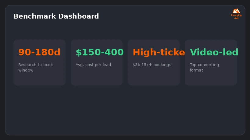Screenshot showing an example step from the Top safari and adventure travel ads agency near me process, a benchmark dashboard