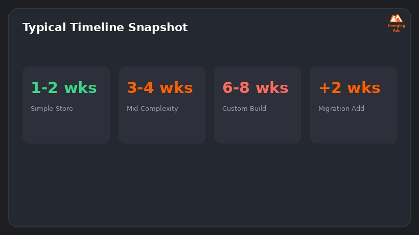 Screenshot showing an example step from the How long does Shopify store setup take process, a project timeline dashboard