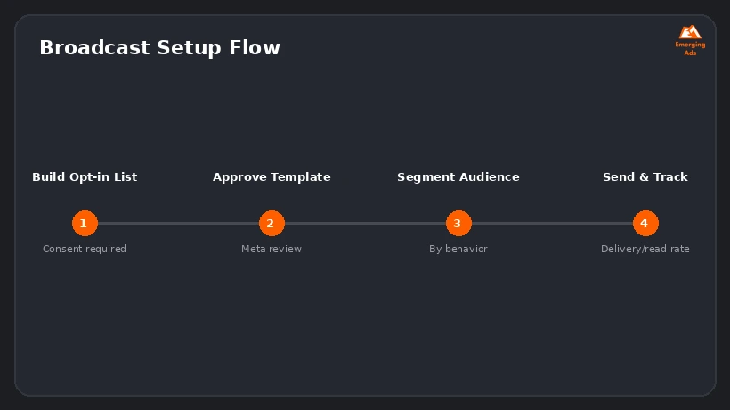 Screenshot showing an example step from the What is WhatsApp broadcast campaigns and how does it work process, broadcast setup flow