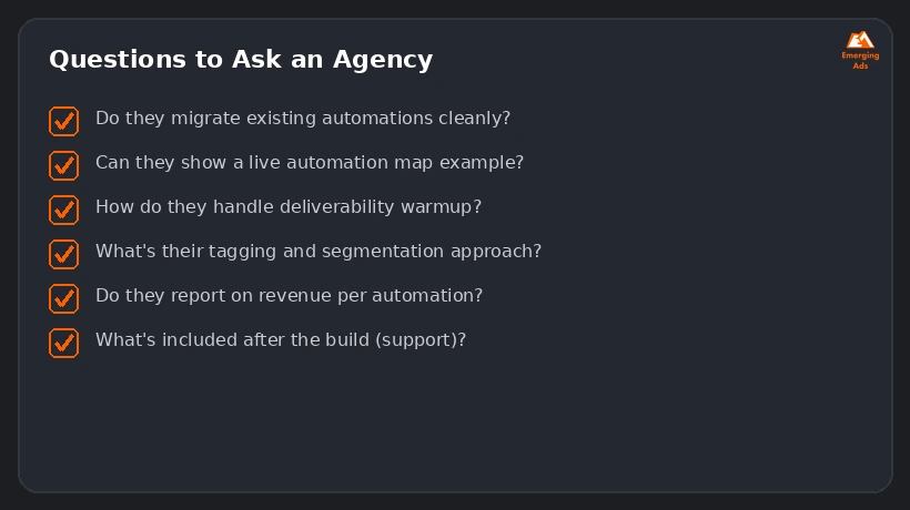 Screenshot showing an example step from the How to choose the right ActiveCampaign agency process, a vetting questions checklist