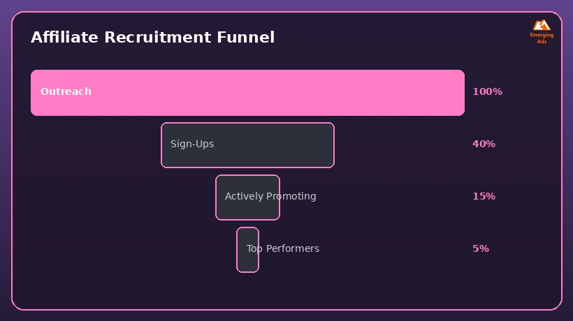 Funnel graphic showing affiliate outreach narrowing down to top performers