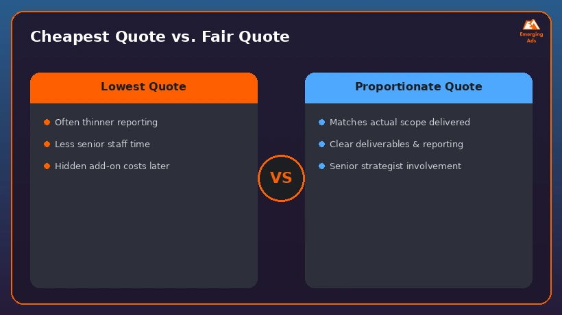 Comparison graphic contrasting the lowest quote against a proportionate, fair quote