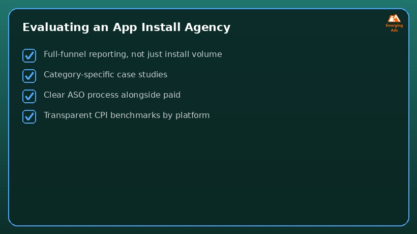 Checklist for evaluating an app install campaigns agency