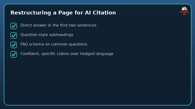 Checklist for restructuring a page to be more citable by AI models