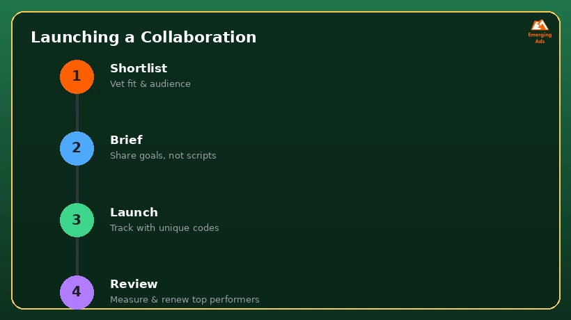 Numbered steps for launching an influencer collaboration campaign