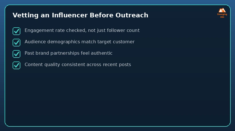 Checklist for vetting an influencer before outreach
