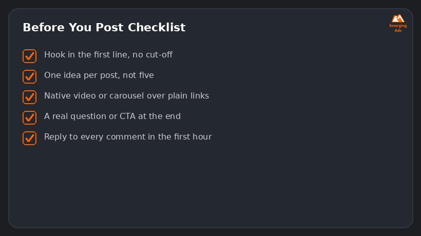 Screenshot showing an example step from the How to grow with LinkedIn content strategy for small business process, an engagement checklist