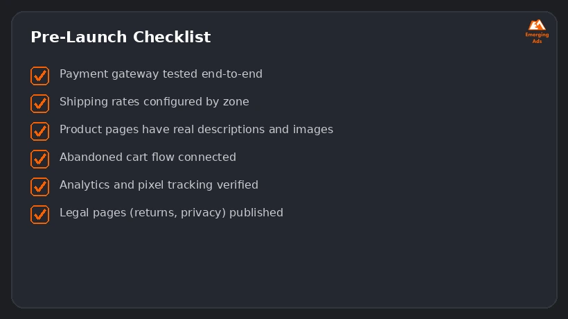 Screenshot showing an example step from the How long does Shopify store setup take process, a launch checklist