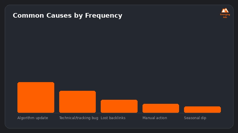 Screenshot showing an example step from the Website traffic dropped suddenly: how to diagnose and fix it process, common causes by frequency