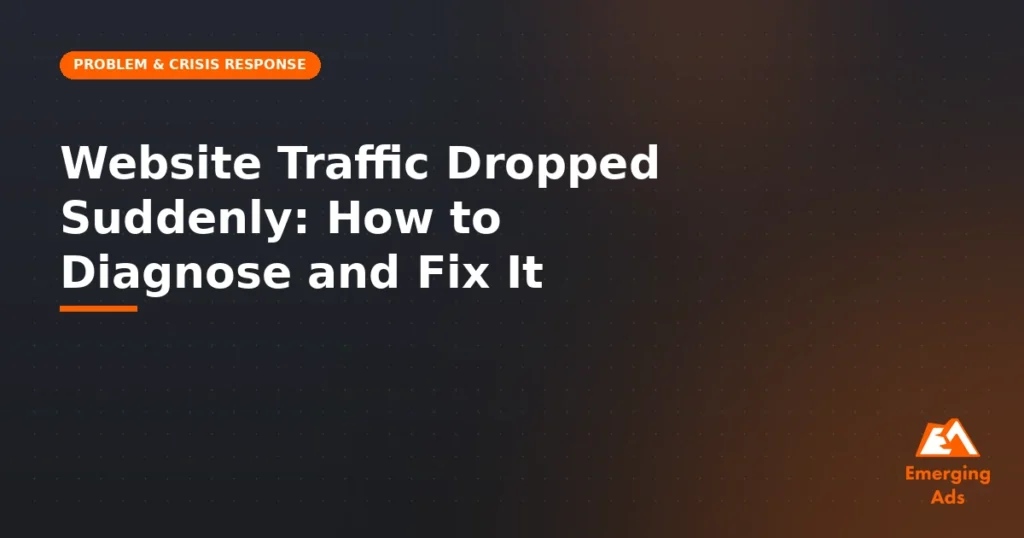 Website traffic dropped suddenly: how to diagnose and fix it - illustration for EmergingAds Problem & Crisis Response blog post