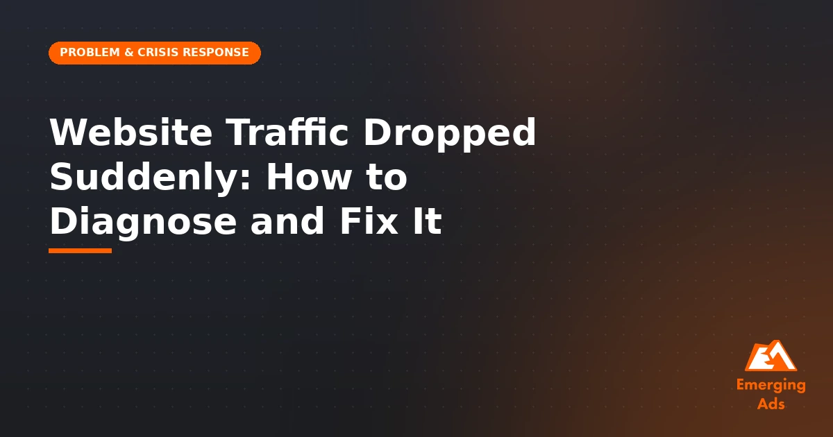 Website traffic dropped suddenly: how to diagnose and fix it - illustration for EmergingAds Problem & Crisis Response blog post