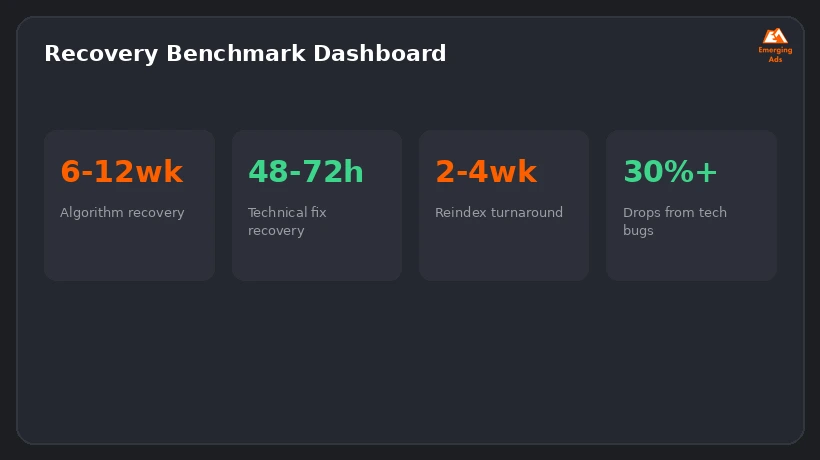 Screenshot showing an example step from the Website traffic dropped suddenly: how to diagnose and fix it process, a recovery benchmark dashboard